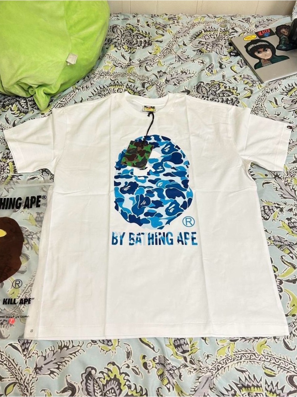 A Bathing Ape White Short Sleeve Tee with Blue Camo Logo